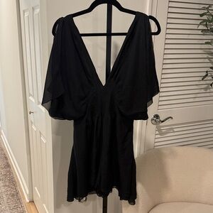 Elegant Black Plunge Romper - 100% Silk